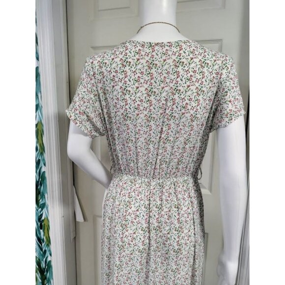 Made In Italy Short Sleeve Floral Print V Neck Maxi Dress White Pink Women's L - Picture 7 of 13
